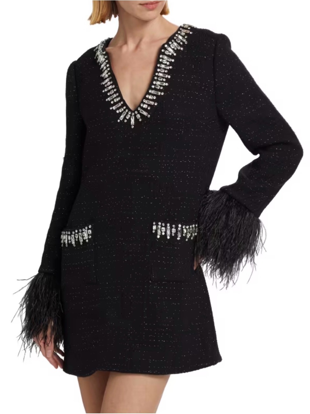 Karl Lagerfeld Black Embellished V-Neck Mini Dress cocktails dress, Size 8 NWT